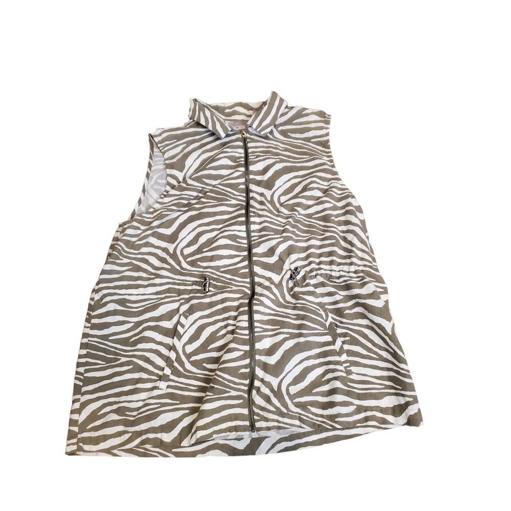 Chico's Linen Blend Zebra Print Full Zip Vest sz 2/ Large